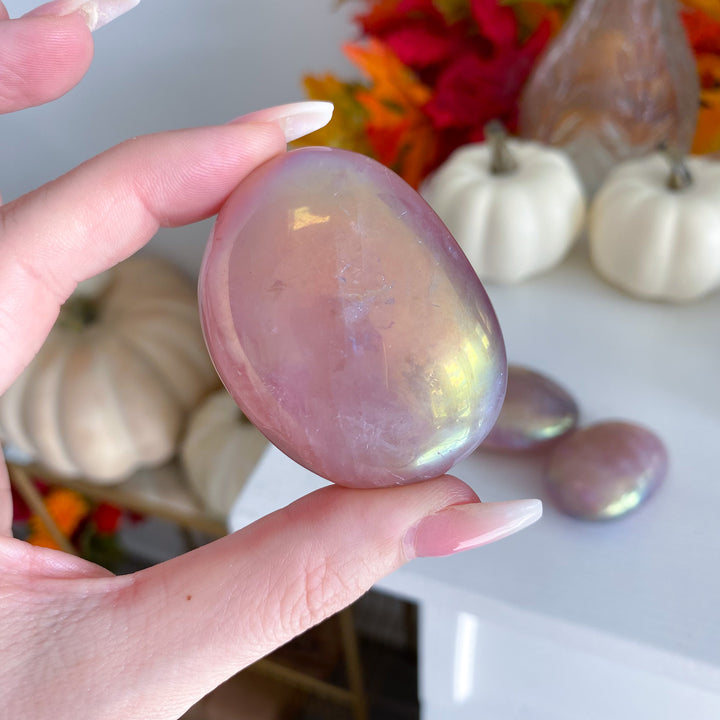 Aura Rose Quartz Palm Stone - C Quality