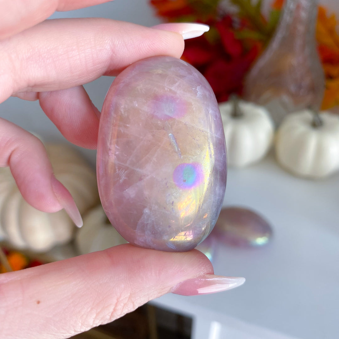 Aura Rose Quartz Palm Stone - C Quality