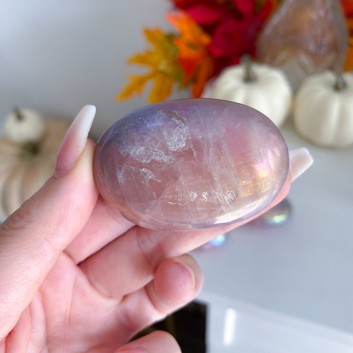 Aura Rose Quartz Palm Stone - C Quality