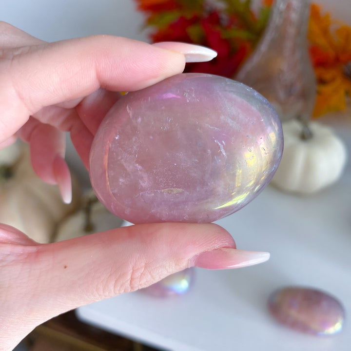 Aura Rose Quartz Palm Stone - C Quality