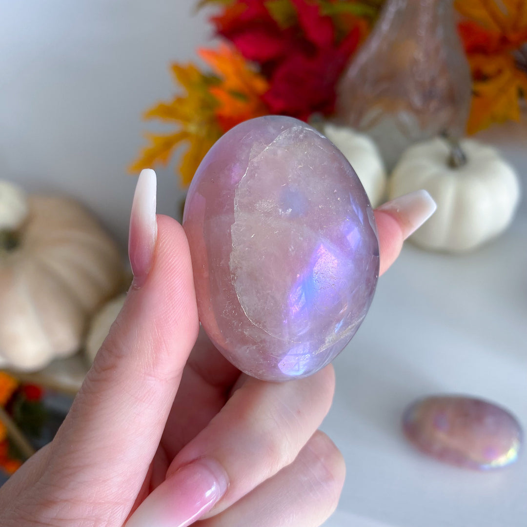 Aura Rose Quartz Palm Stone - C Quality