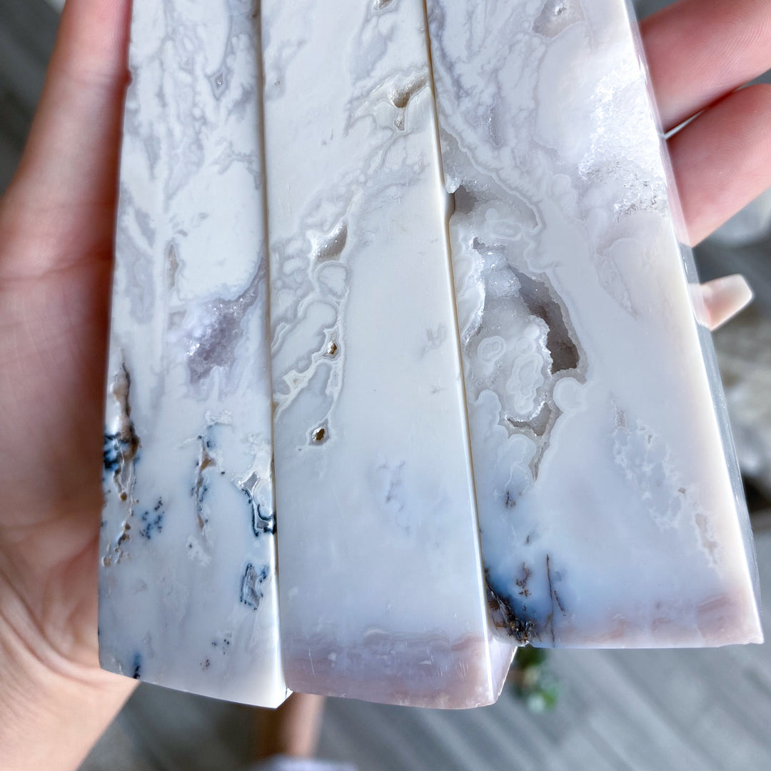 Luxurious White Calcite Tower with Dendrites - 5"