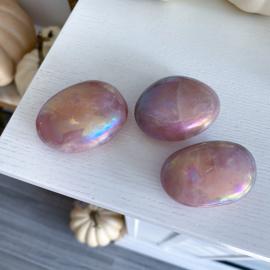 Aura Rose Quartz Palm Stone - C Quality