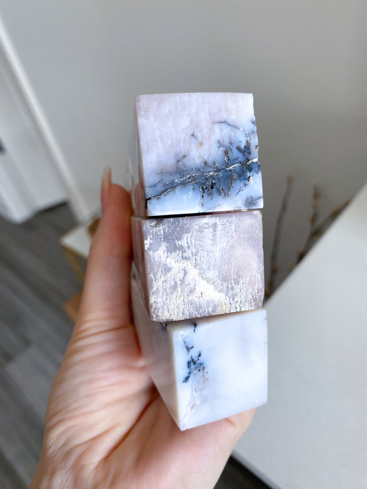 Luxurious White Calcite Tower with Dendrites - 5"
