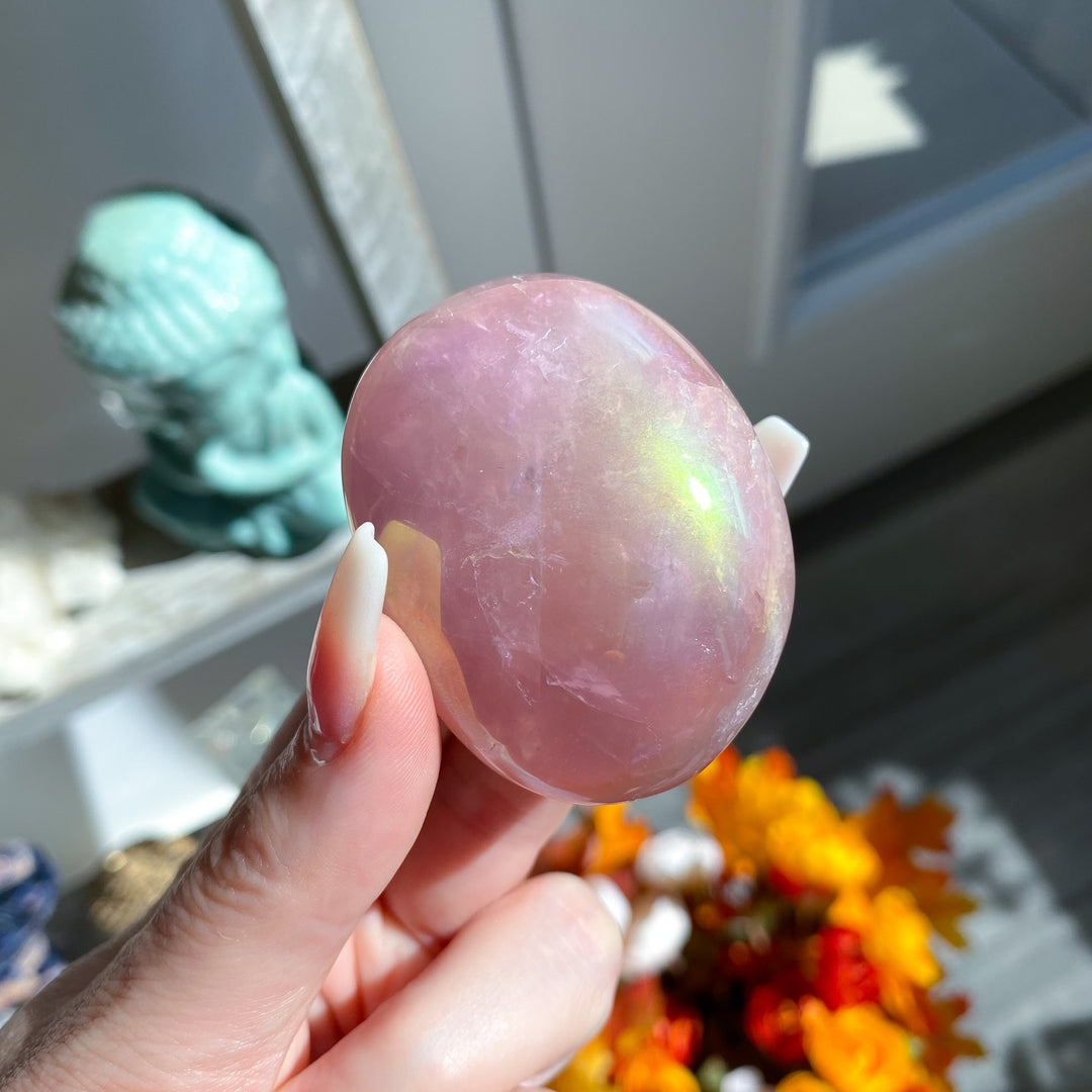 Aura Rose Quartz Palm Stone - C Quality