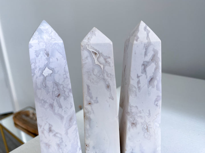 Luxurious White Calcite Tower with Dendrites - 5"