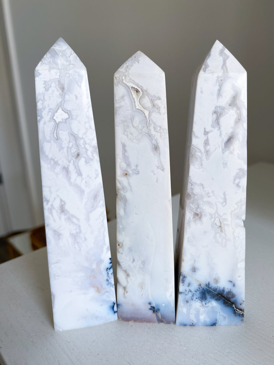 Luxurious White Calcite Tower with Dendrites - 5"