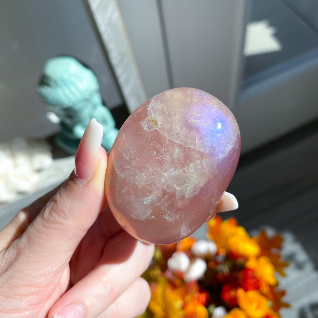 Aura Rose Quartz Palm Stone - C Quality