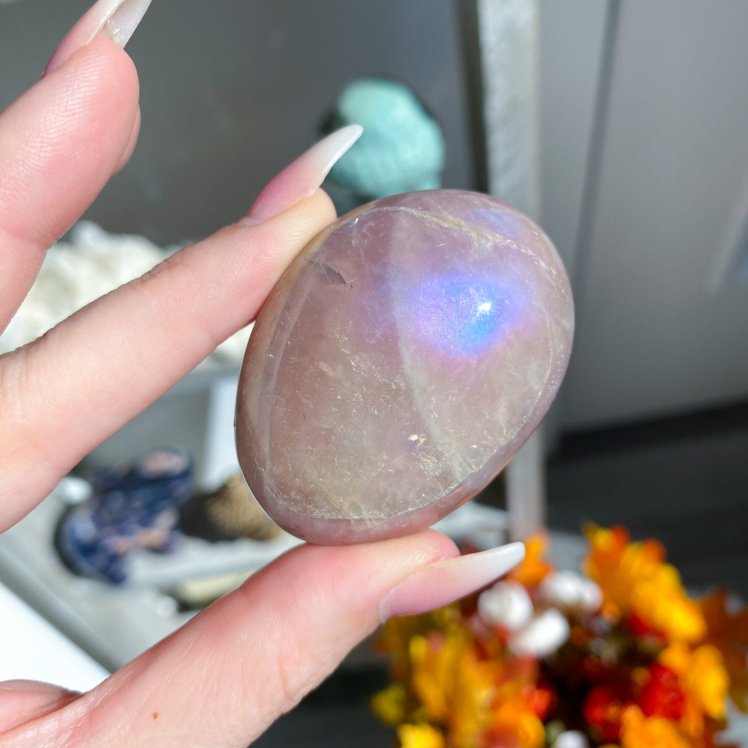 Aura Rose Quartz Palm Stone - C Quality