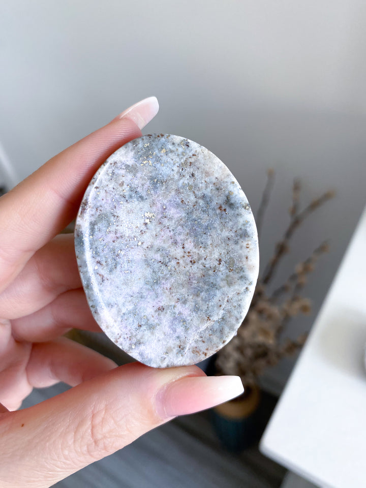 RARE: Large Pyrite in Hackmanite Worry Stone (UV Reactive)