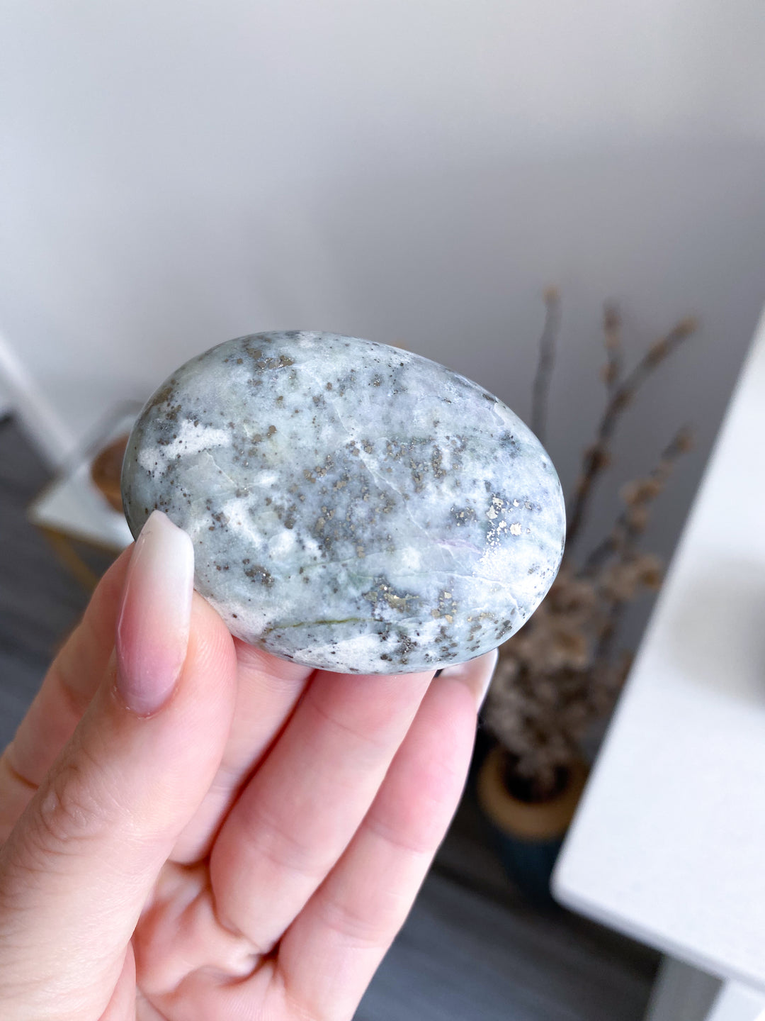 RARE: Large Pyrite in Hackmanite Worry Stone (UV Reactive)