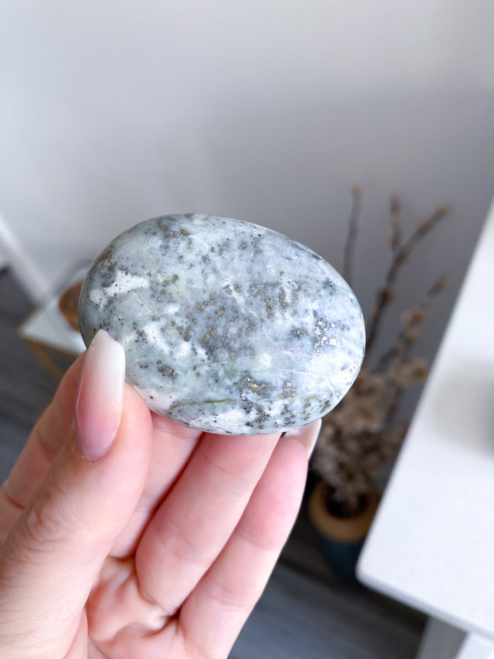 RARE: Large Pyrite in Hackmanite Worry Stone (UV Reactive)