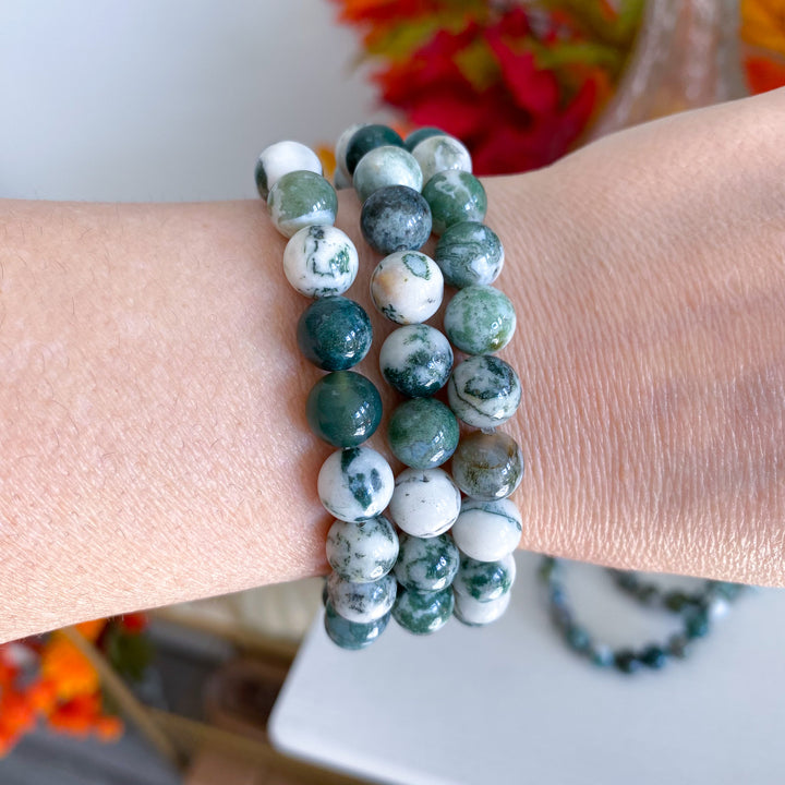 B Quality Moss Agate 8mm Bracelet