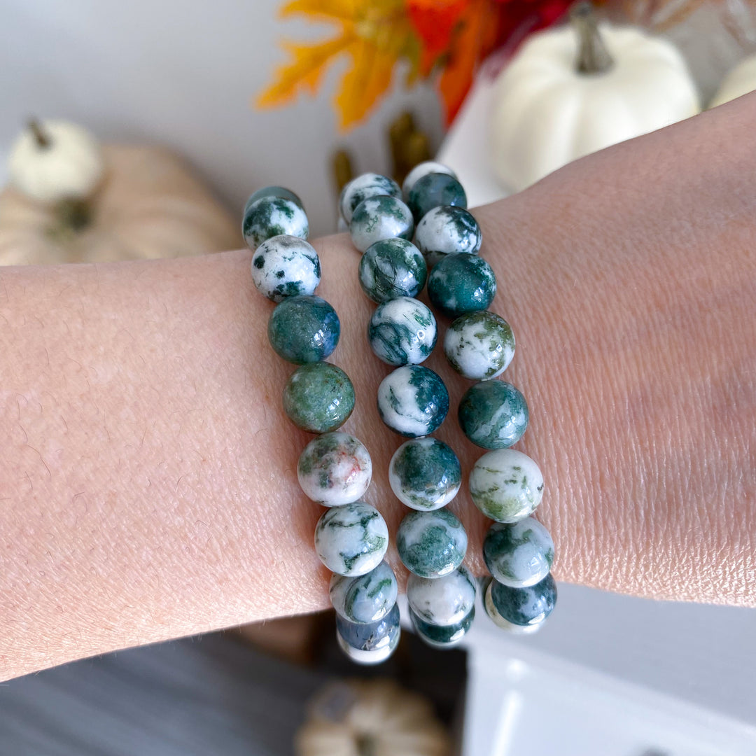 B Quality Moss Agate 8mm Bracelet