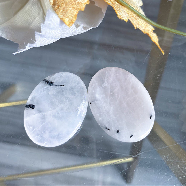 Quartz with Black Tourmaline Worry Stone