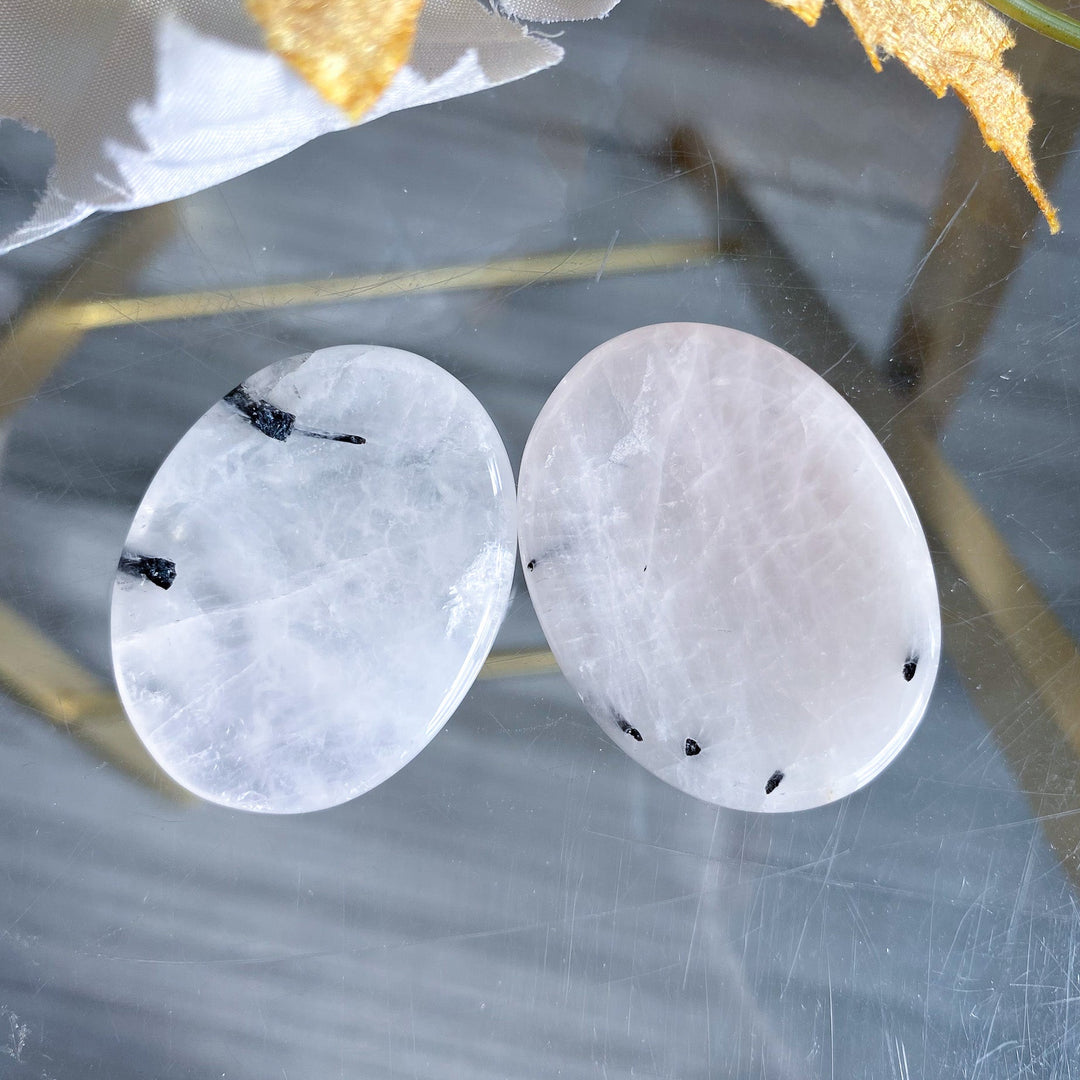 Quartz with Black Tourmaline Worry Stone