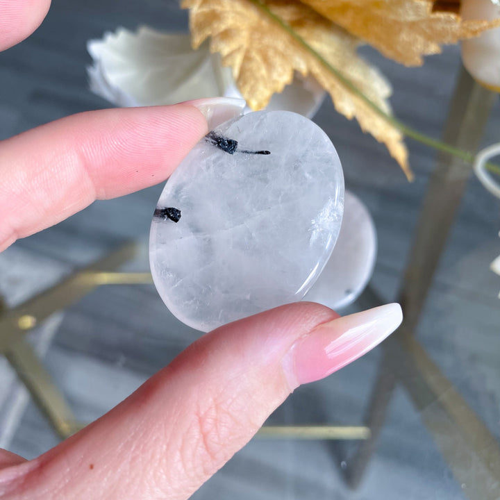 Quartz with Black Tourmaline Worry Stone