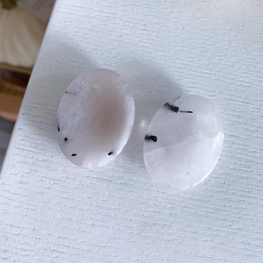 Quartz with Black Tourmaline Worry Stone