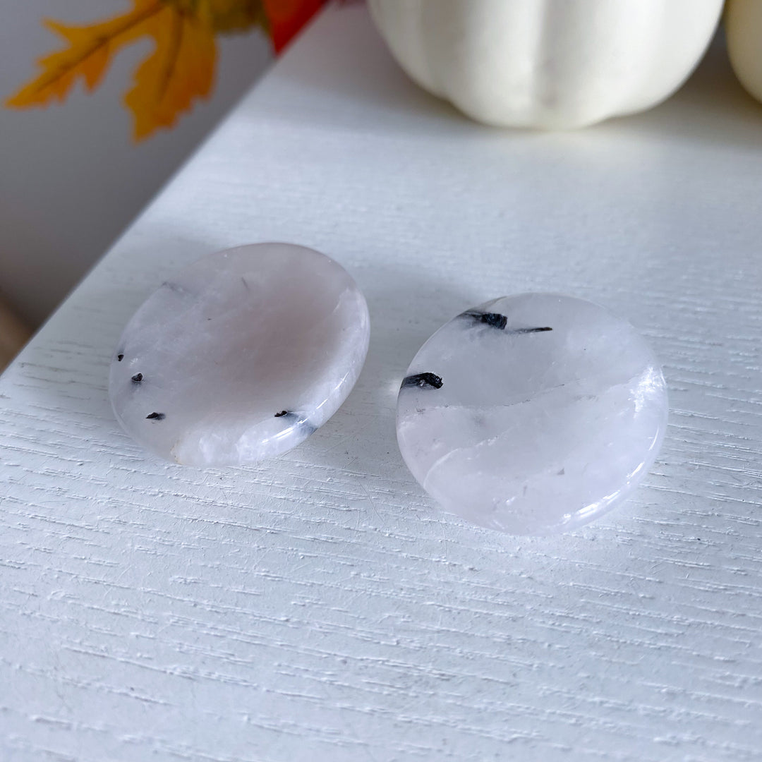 Quartz with Black Tourmaline Worry Stone
