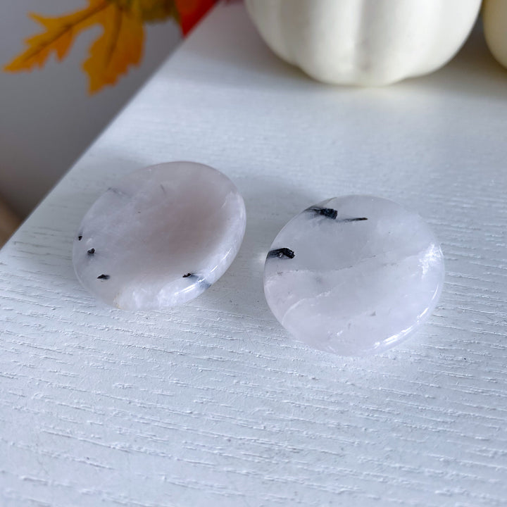 Quartz with Black Tourmaline Worry Stone