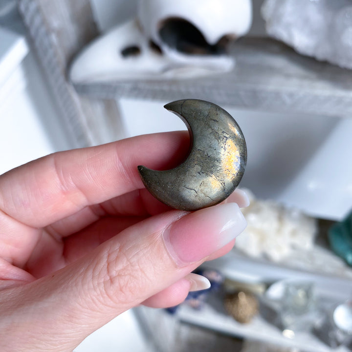 Pyrite Mini Moon Carving