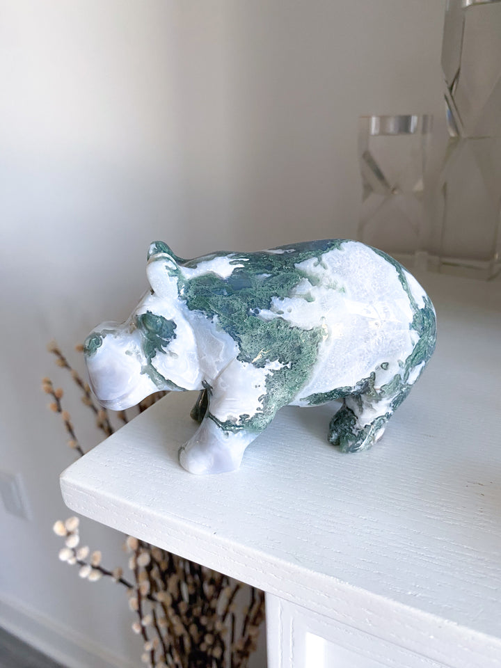 1lb Large Moss Agate Hippo