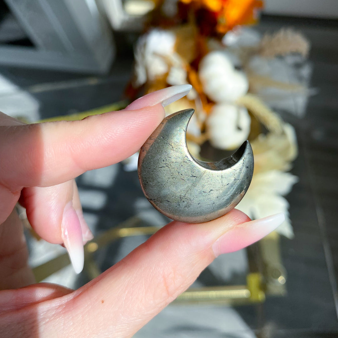 Pyrite Mini Moon Carving