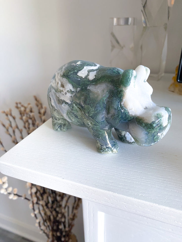 1lb Large Moss Agate Hippo