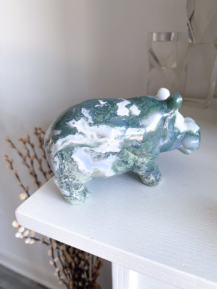 1lb Large Moss Agate Hippo
