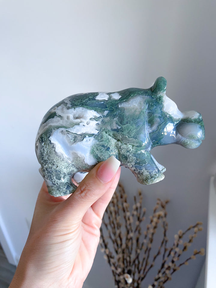 1lb Large Moss Agate Hippo