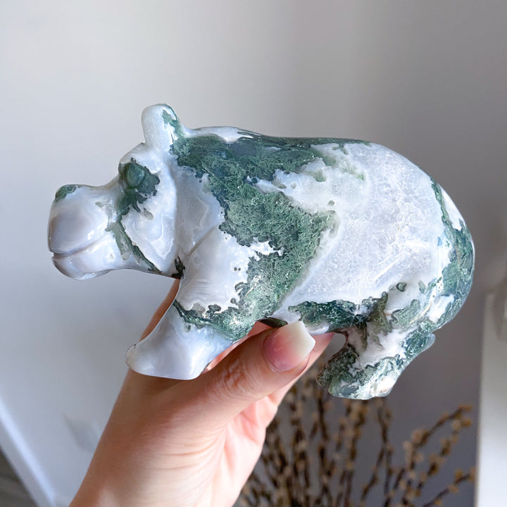 1lb Large Moss Agate Hippo