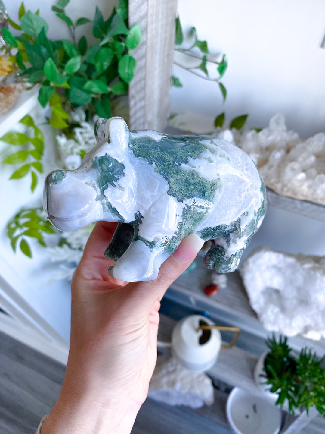 1lb Large Moss Agate Hippo