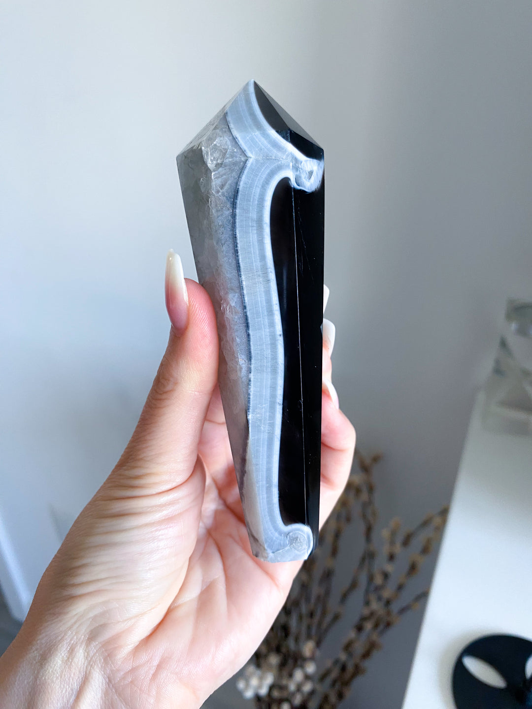 Black Agate Wand on Stand - Get Exact Piece