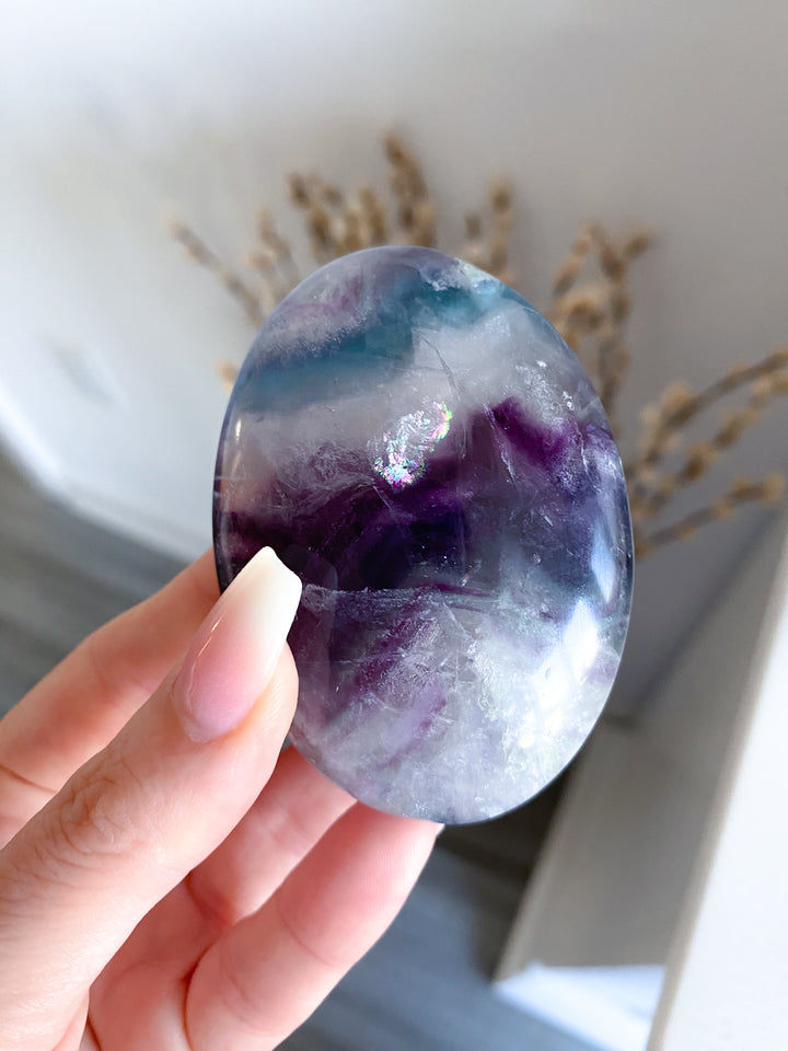 Chevron Rainbow Fluorite Palm #17