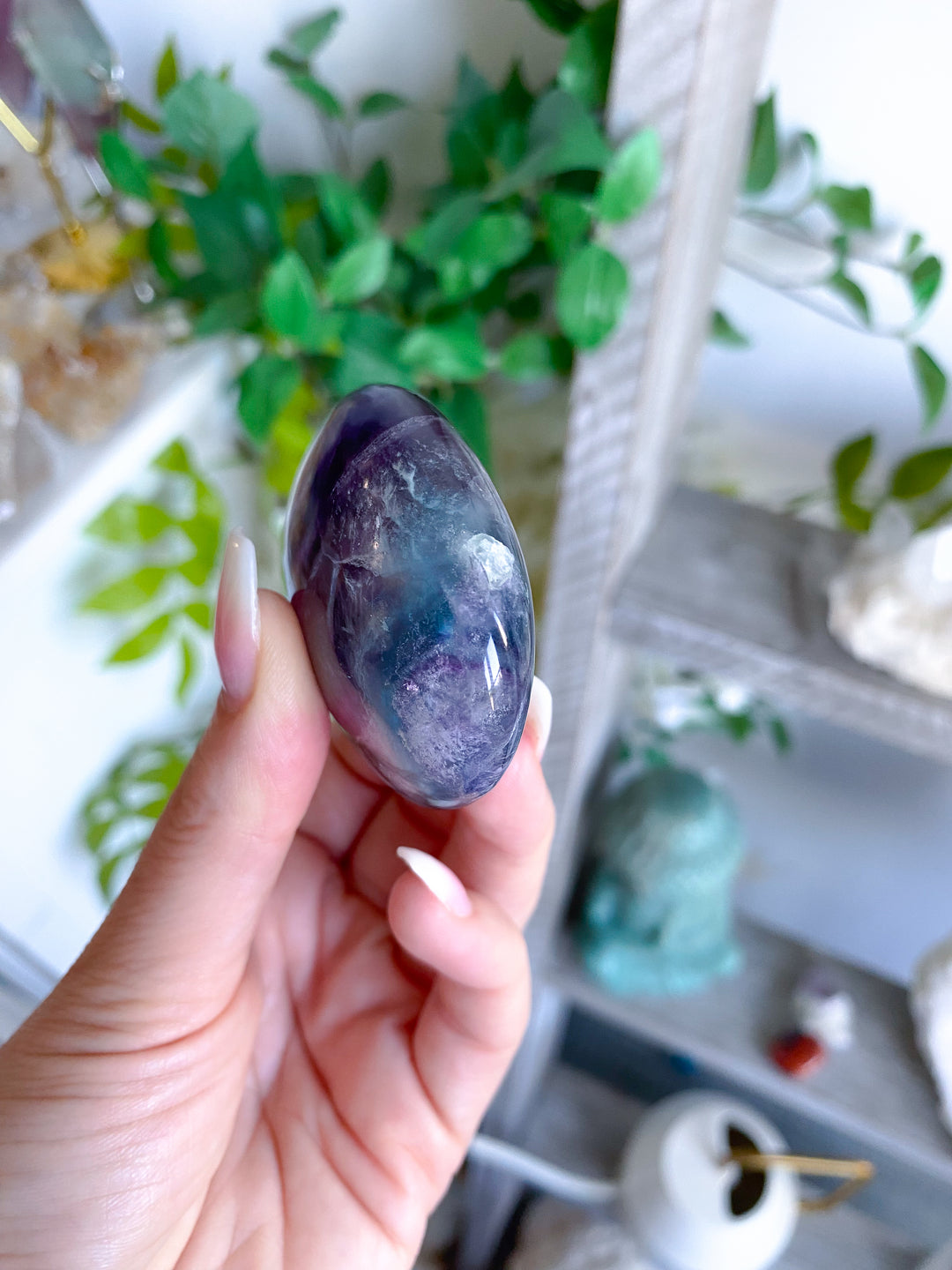 Chevron Rainbow Fluorite Palm #17