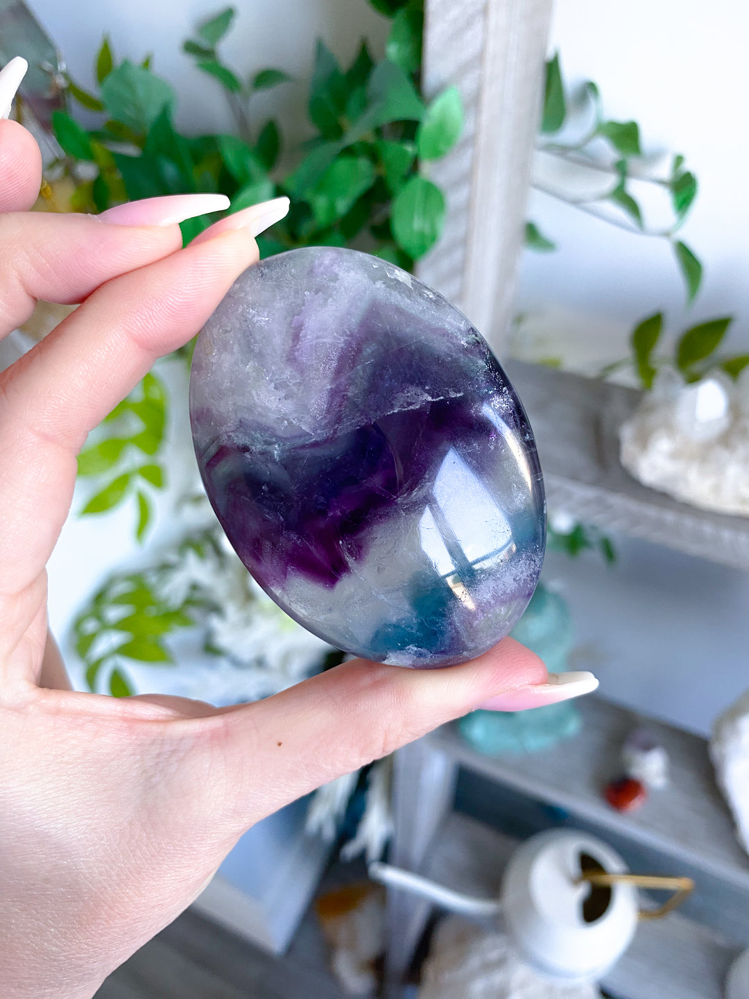 Chevron Rainbow Fluorite Palm #17