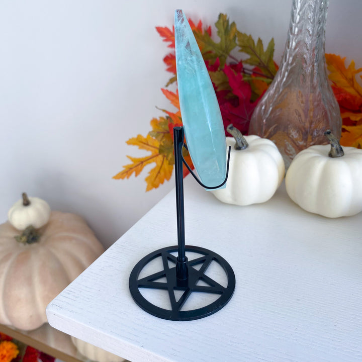 Green Fluorite Flame on Pentacle Stand 