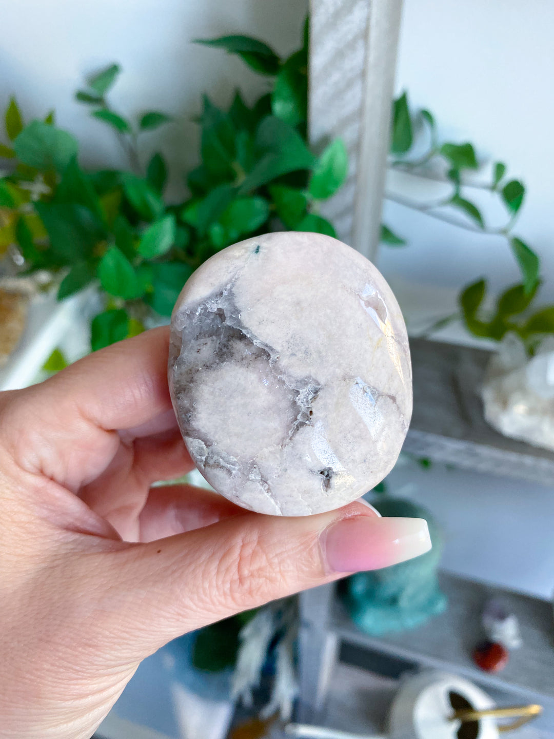 Chunky Pale Pink Amethyst w/ Quartz Palm Stone