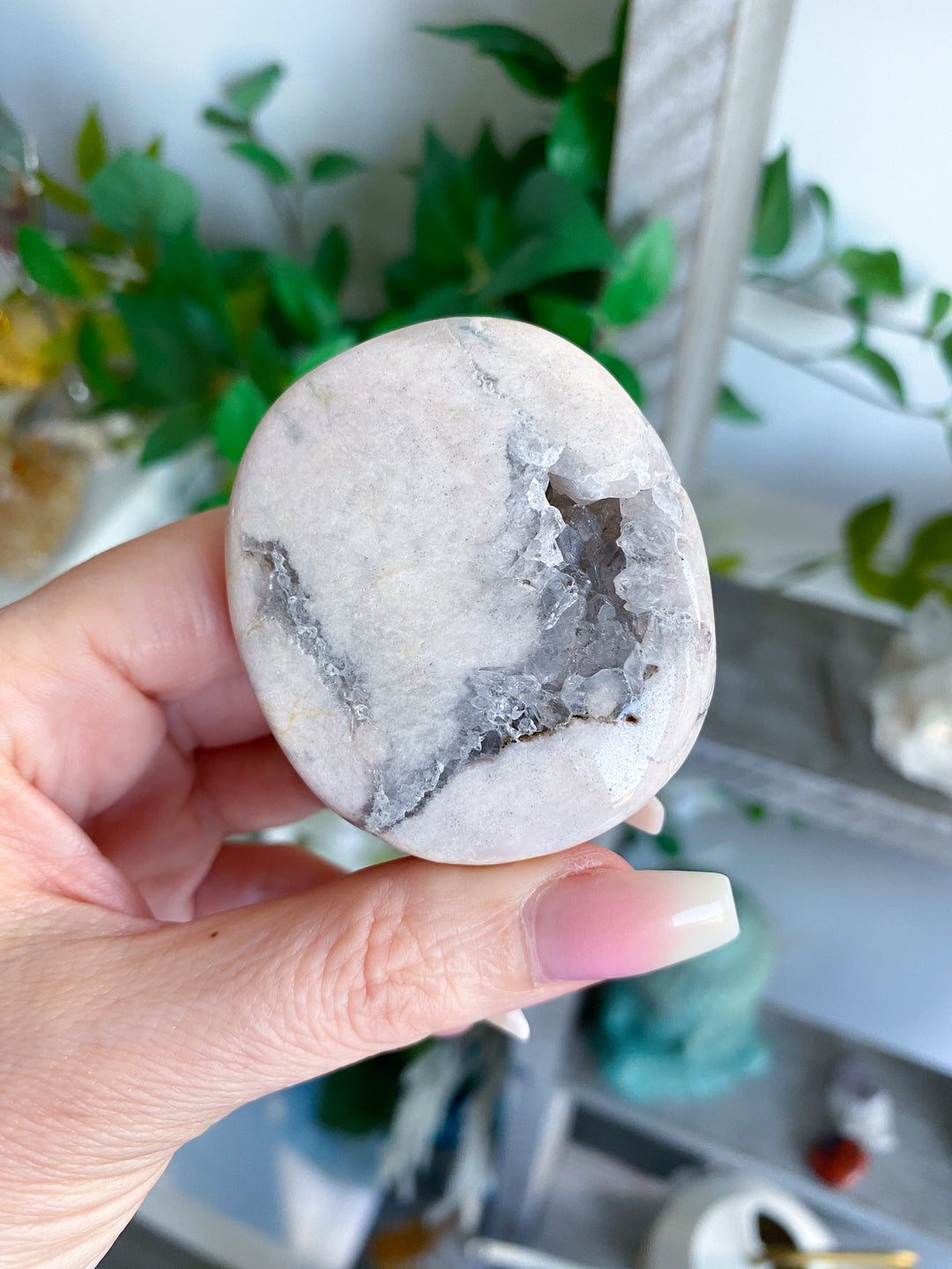 Chunky Pale Pink Amethyst w/ Quartz Palm Stone