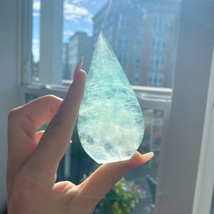 Green Fluorite Flame on Pentacle Stand 
