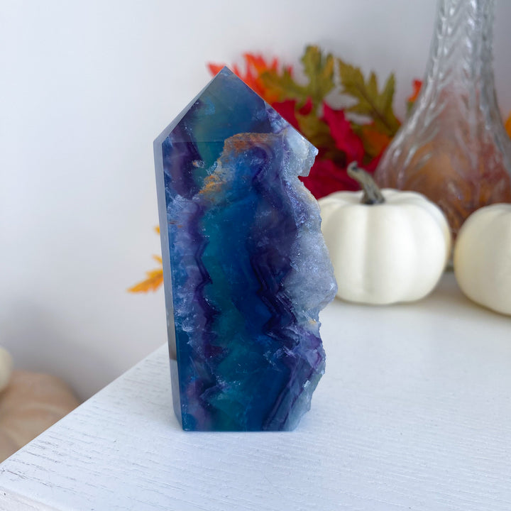 Rough Edge Rainbow Fluorite Standing Slice 