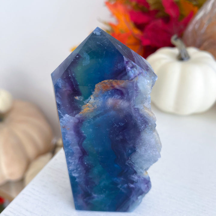 Rough Edge Rainbow Fluorite Standing Slice 