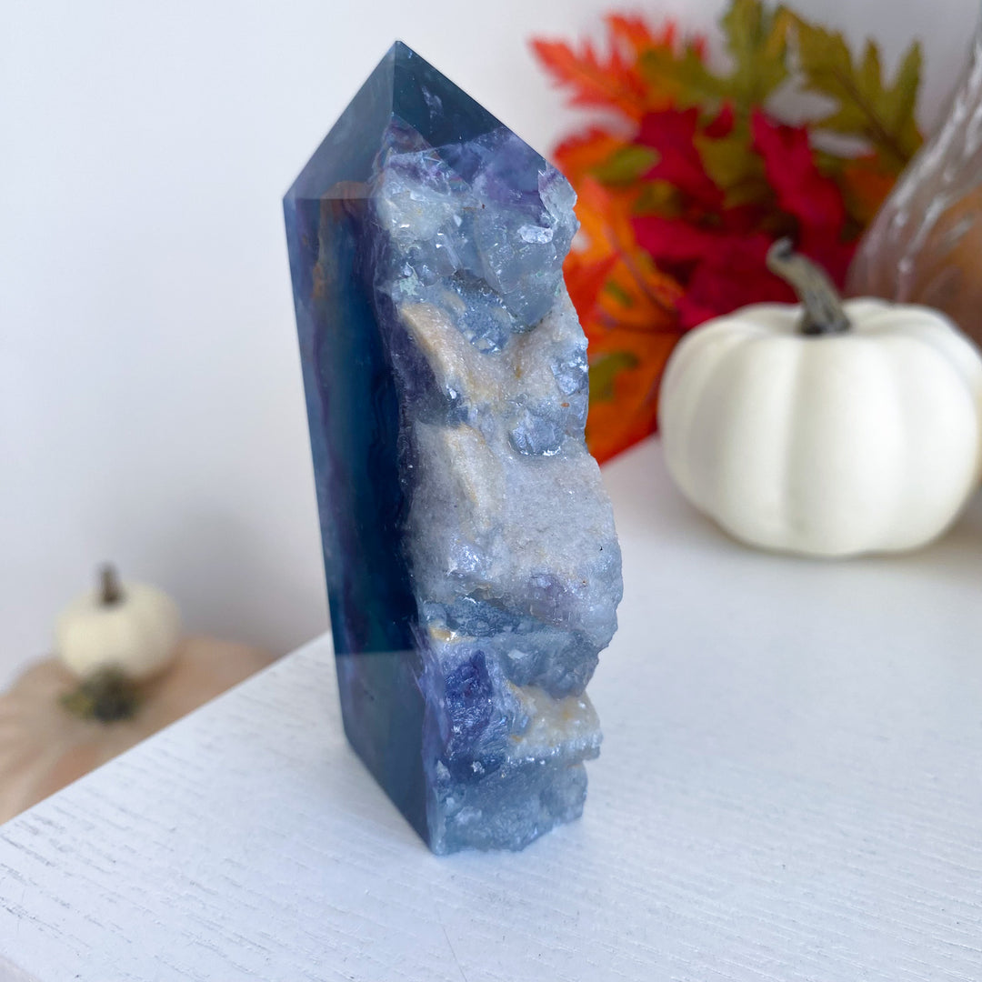 Rough Edge Rainbow Fluorite Standing Slice 
