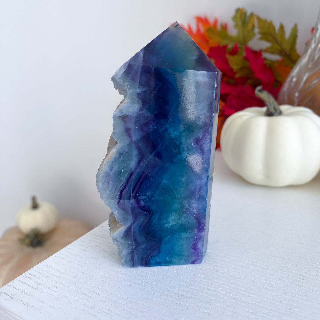 Rough Edge Rainbow Fluorite Standing Slice 