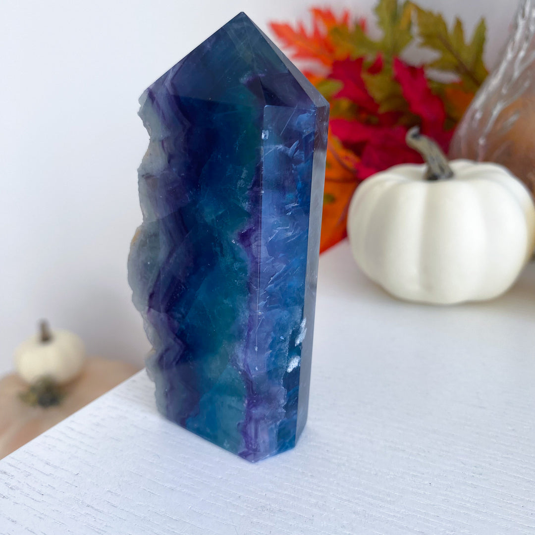 Rough Edge Rainbow Fluorite Standing Slice 