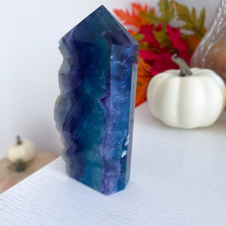 Rough Edge Rainbow Fluorite Standing Slice 