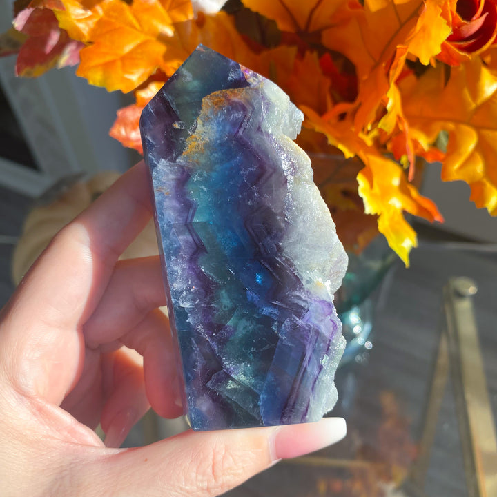 Rough Edge Rainbow Fluorite Standing Slice 