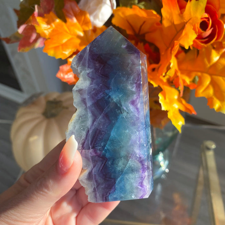 Rough Edge Rainbow Fluorite Standing Slice 