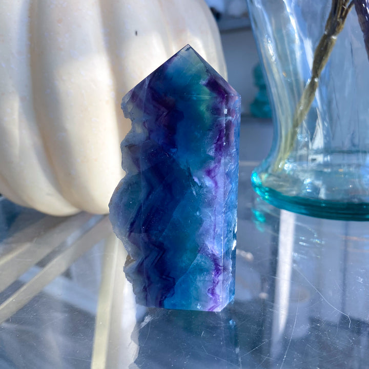 Rough Edge Rainbow Fluorite Standing Slice 