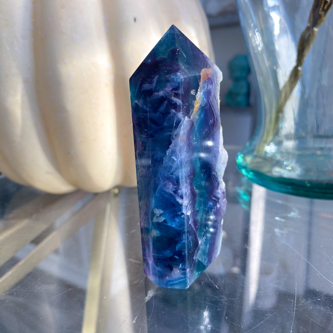 Rough Edge Rainbow Fluorite Standing Slice 